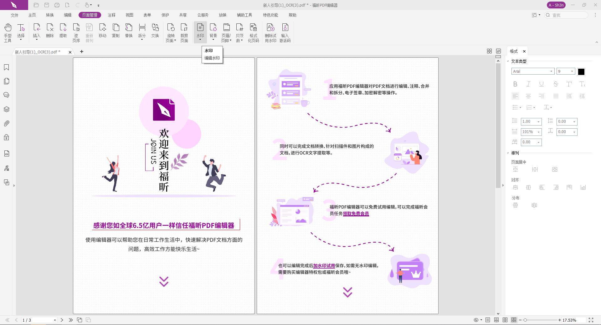 页面管理”,再点击“水印”