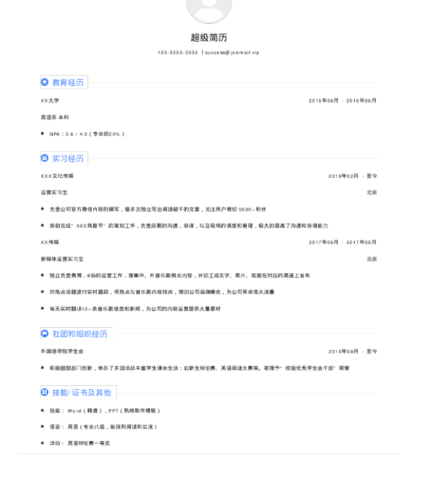 福昕云模板带你看看优秀的大学生简历模板